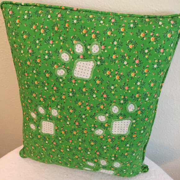 Calico Puppy Dog Pillow with Paw Prints on Back 10" x 12" Handmade - Picture 2 of 4